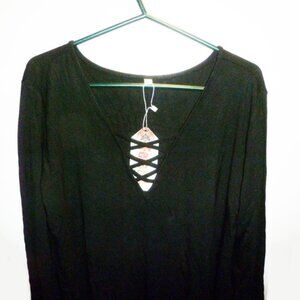 Long Sleeve Shirt Dress Blouse Black L NEW